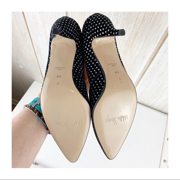 Walter Steiger Black Velvet Evening Pumps w/Silver Glitter - Picture 7 of 8